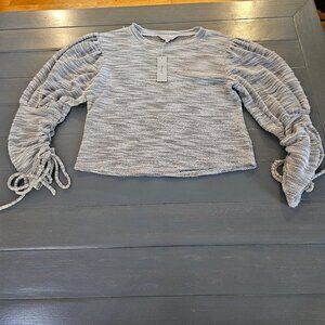 HONEY & t Gray Ruched Sleeve Blouse Women Size Medium